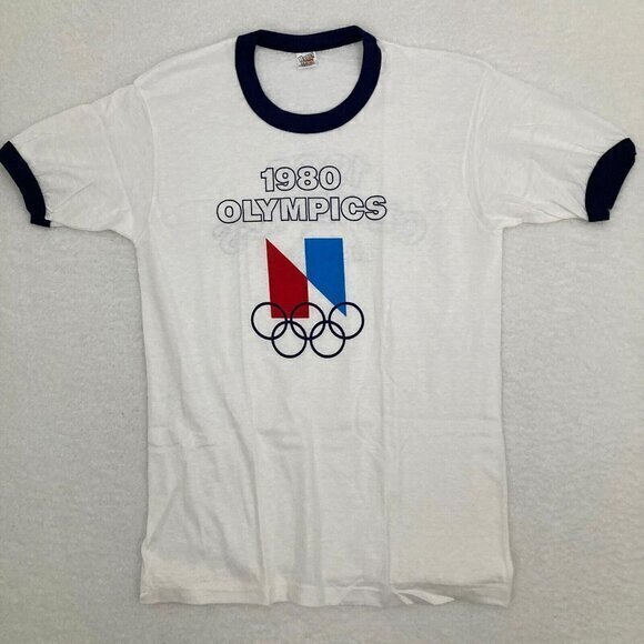 Vtg 1980‎ Summer Olympic Games Mockba Shirt M White Moscow USA Made Tee 80s